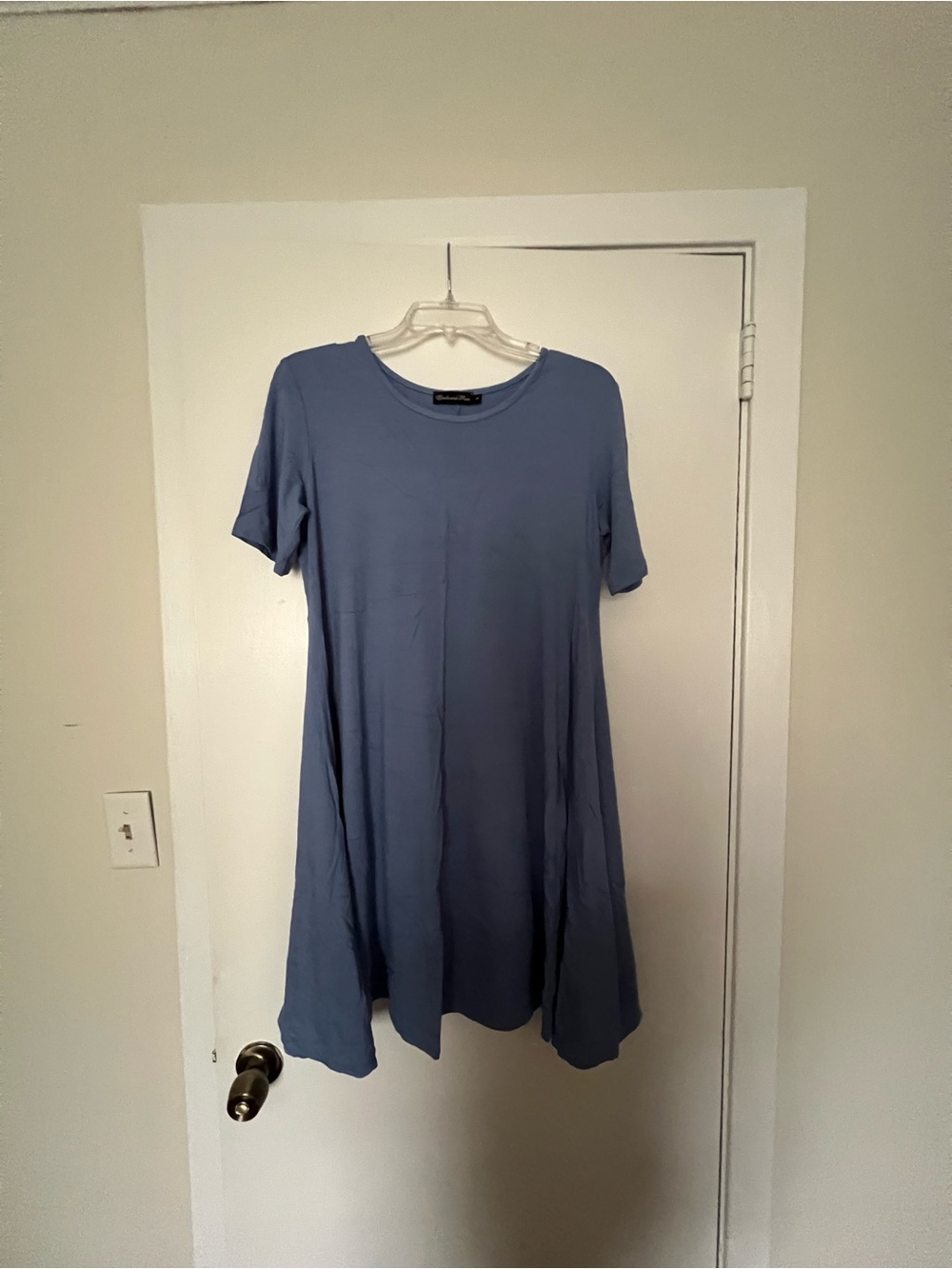 Casual Blue Short-Sleeve Swing Dress